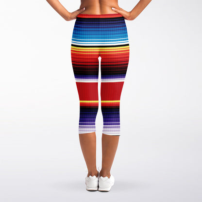 Tribal Serape Blanket Stripe Print Women's Capri Leggings
