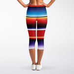Tribal Serape Blanket Stripe Print Women's Capri Leggings