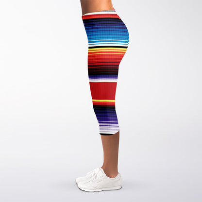 Tribal Serape Blanket Stripe Print Women's Capri Leggings