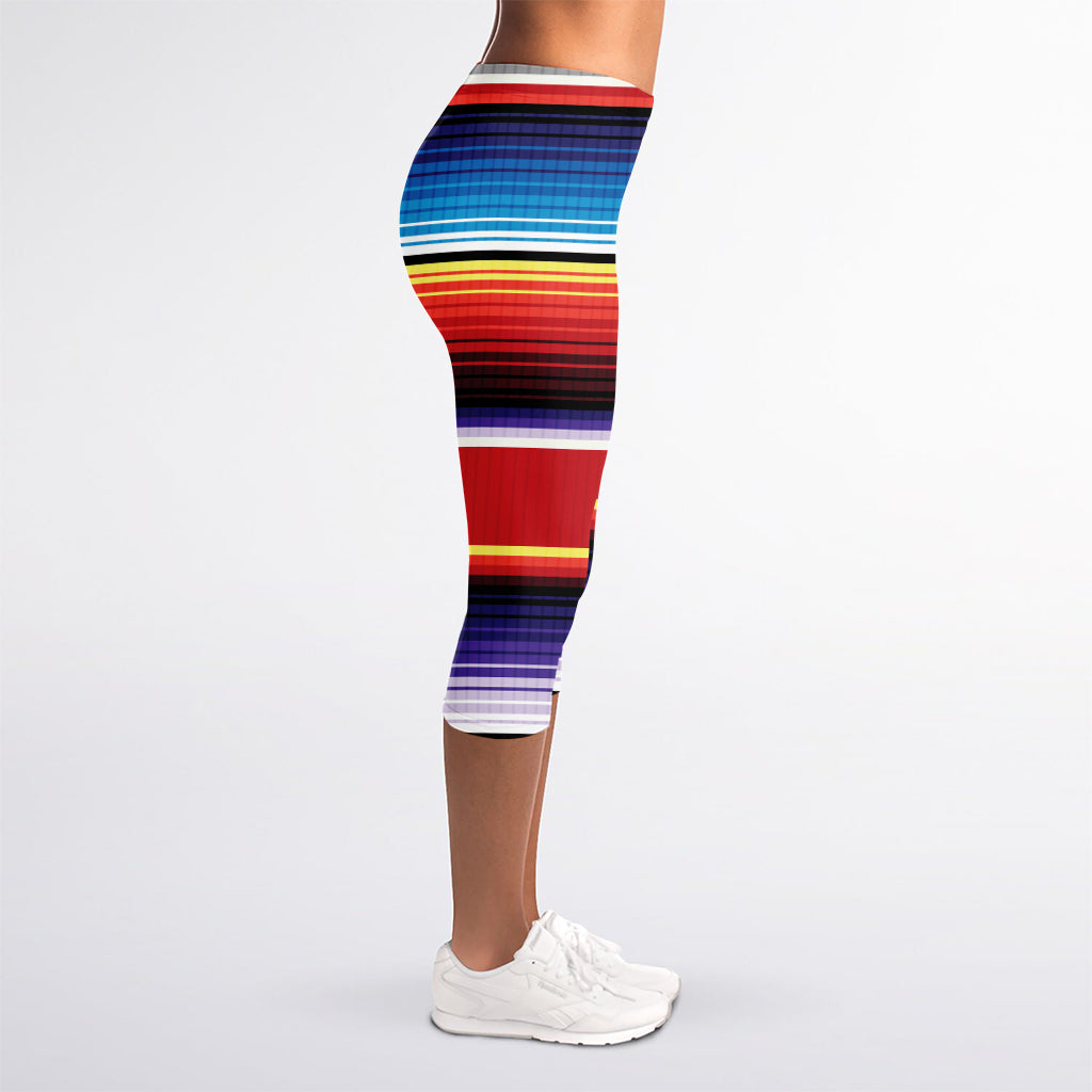 Tribal Serape Blanket Stripe Print Women's Capri Leggings