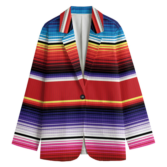 Tribal Serape Blanket Stripe Print Women's Cotton Blazer