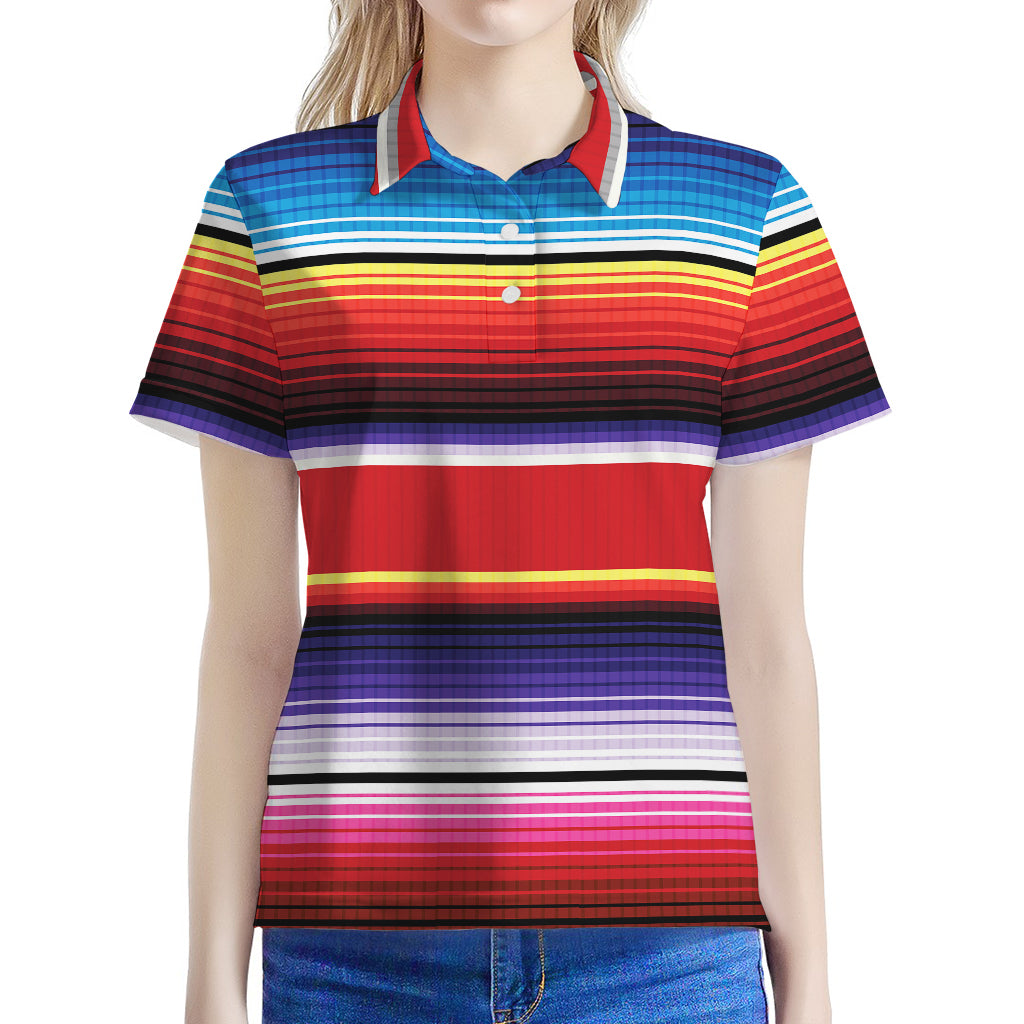 Tribal Serape Blanket Stripe Print Women's Polo Shirt