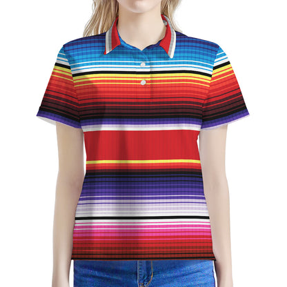 Tribal Serape Blanket Stripe Print Women's Polo Shirt
