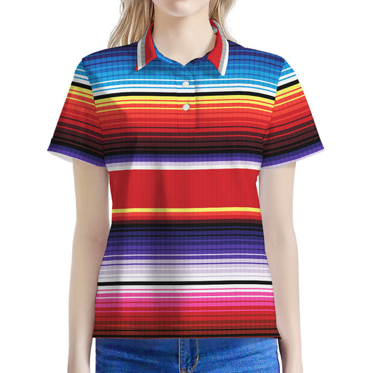 Tribal Serape Blanket Stripe Print Women's Polo Shirt