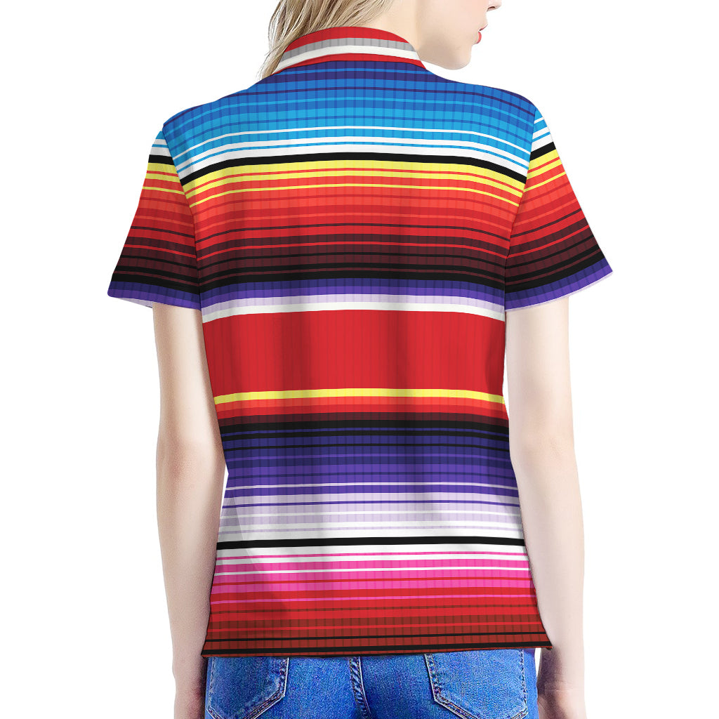 Tribal Serape Blanket Stripe Print Women's Polo Shirt