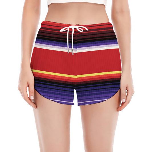 Tribal Serape Blanket Stripe Print Women's Split Running Shorts