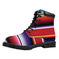 Tribal Serape Blanket Stripe Print Padded Collar Lace Up Boots