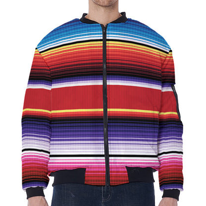 Tribal Serape Blanket Stripe Print Zip Sleeve Bomber Jacket