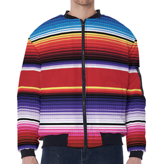 Tribal Serape Blanket Stripe Print Zip Sleeve Bomber Jacket