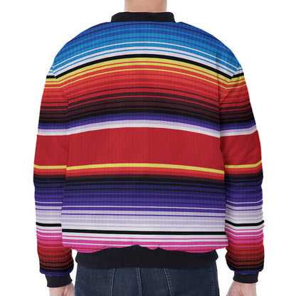 Tribal Serape Blanket Stripe Print Zip Sleeve Bomber Jacket