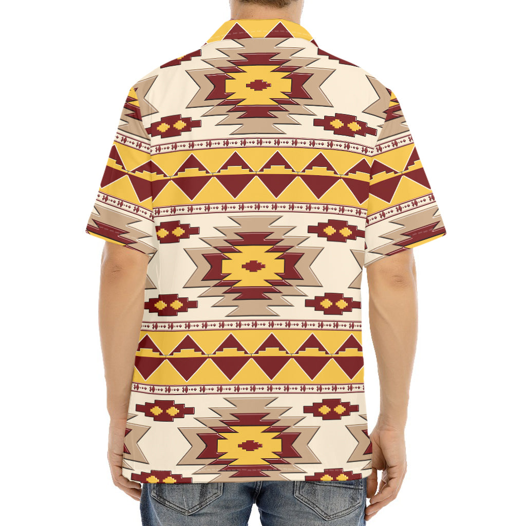 Tribal Southwestern Navajo Pattern Print Aloha Shirt