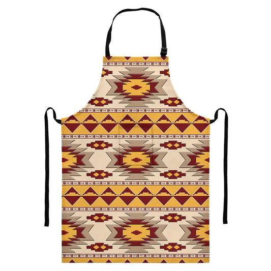 Tribal Southwestern Navajo Pattern Print Bib Apron With Pocket