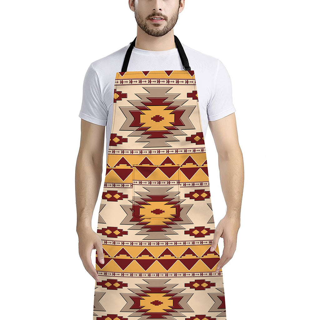 Tribal Southwestern Navajo Pattern Print Bib Apron With Pocket