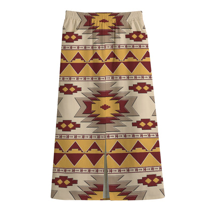 Tribal Southwestern Navajo Pattern Print Cotton Front Slit Maxi Skirt