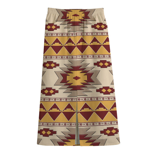 Tribal Southwestern Navajo Pattern Print Cotton Front Slit Maxi Skirt