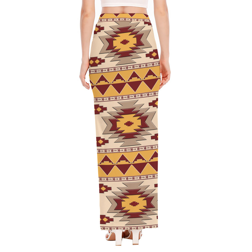 Tribal Southwestern Navajo Pattern Print High Slit Maxi Skirt