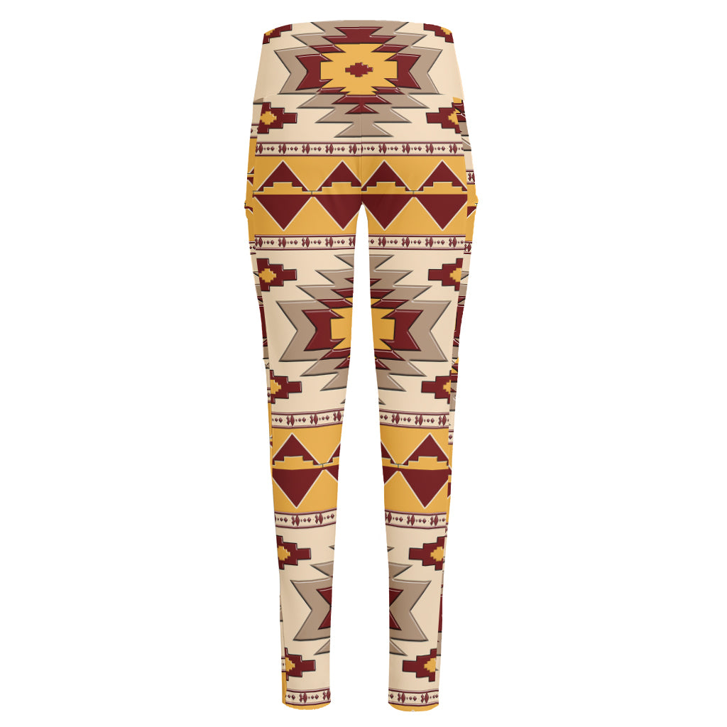 Tribal Southwestern Navajo Pattern Print High-Waisted Pocket Leggings