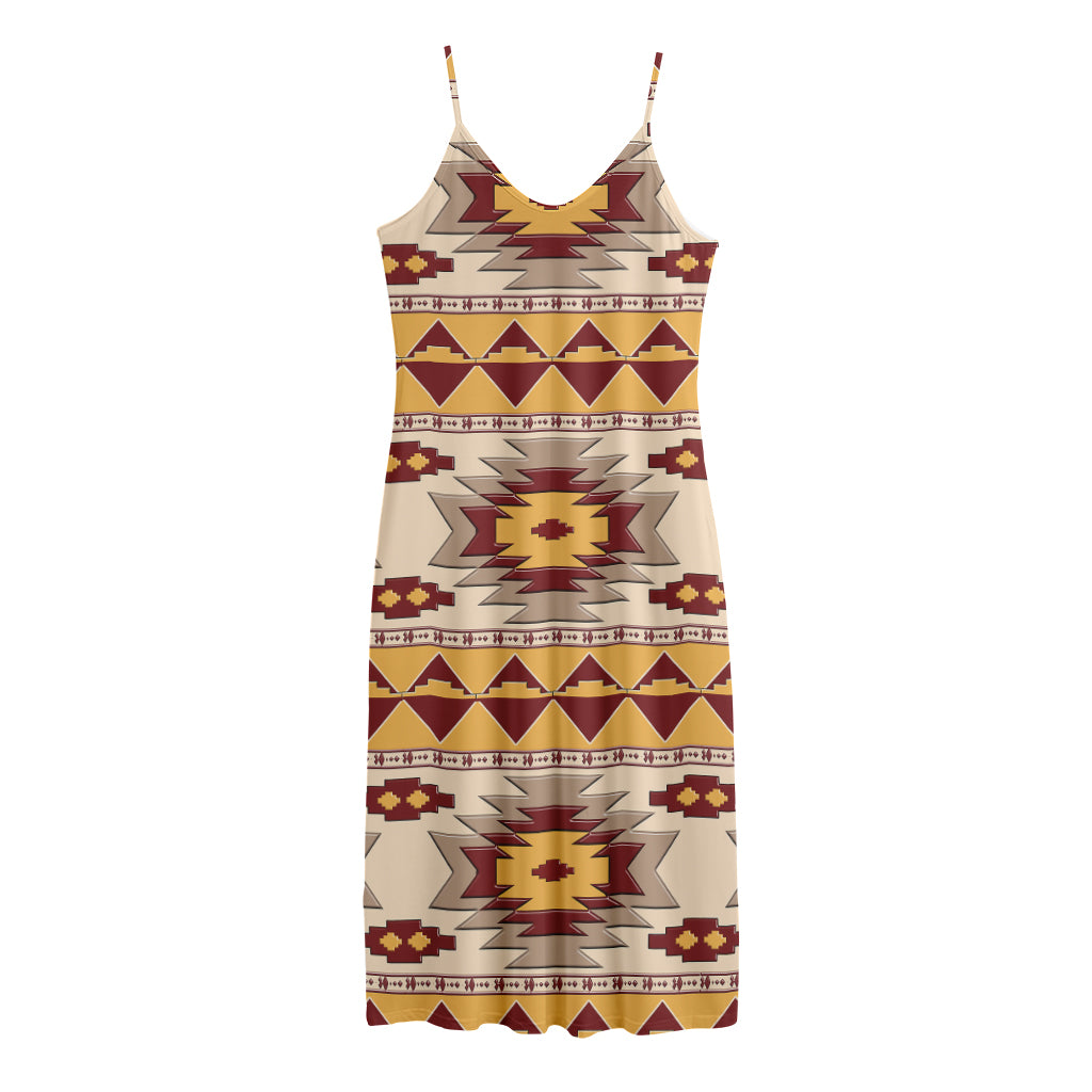 Tribal Southwestern Navajo Pattern Print Jersey Midi Cami Dress