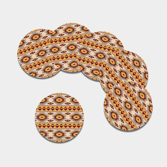 Tribal Southwestern Navajo Pattern Print Leather Coaster Set