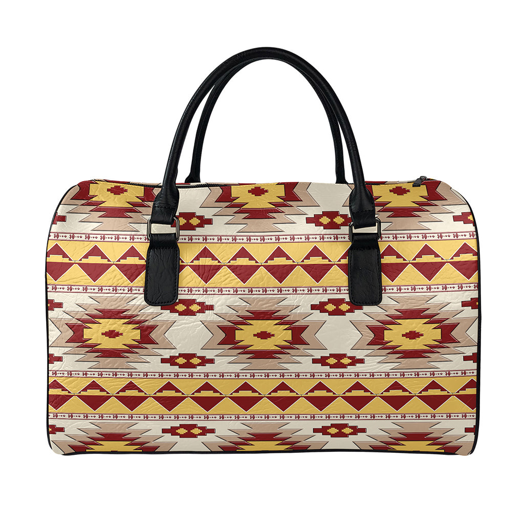Tribal Southwestern Navajo Pattern Print Leather Duffle Bag