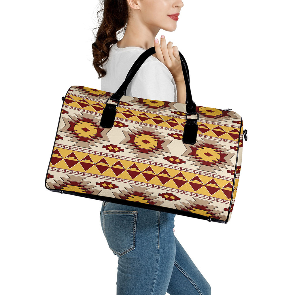 Tribal Southwestern Navajo Pattern Print Leather Duffle Bag
