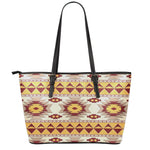 Tribal Southwestern Navajo Pattern Print Leather Tote Bag