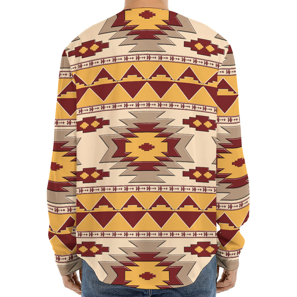 Tribal Southwestern Navajo Pattern Print Long Sleeve Baseball Jersey