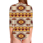 Tribal Southwestern Navajo Pattern Print Long Sleeve Swimsuit