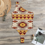 Tribal Southwestern Navajo Pattern Print One Shoulder Bodysuit