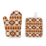 Tribal Southwestern Navajo Pattern Print Oven Mitt And Pot Holder Set