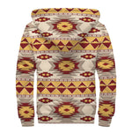 Tribal Southwestern Navajo Pattern Print Sherpa Lined Zip Up Hoodie