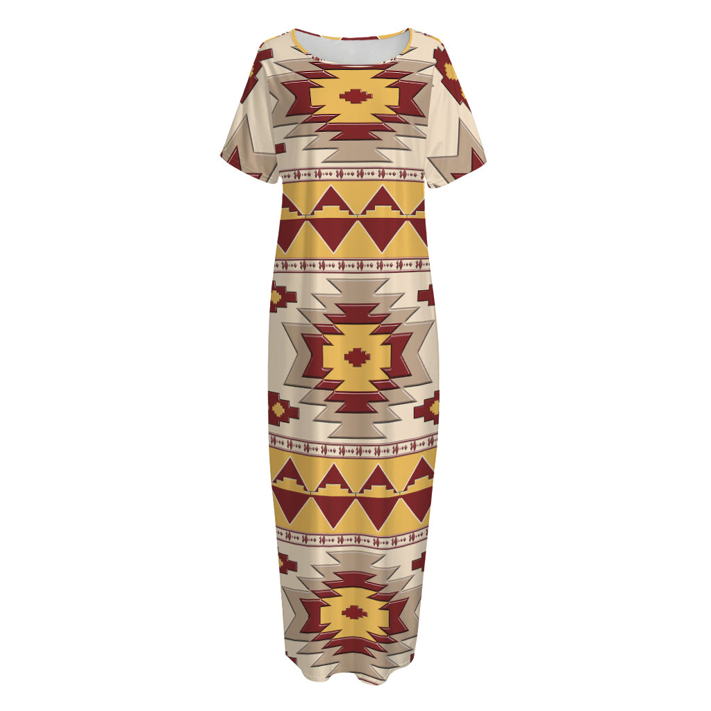 Tribal Southwestern Navajo Pattern Print Short Sleeve Long Nightdress