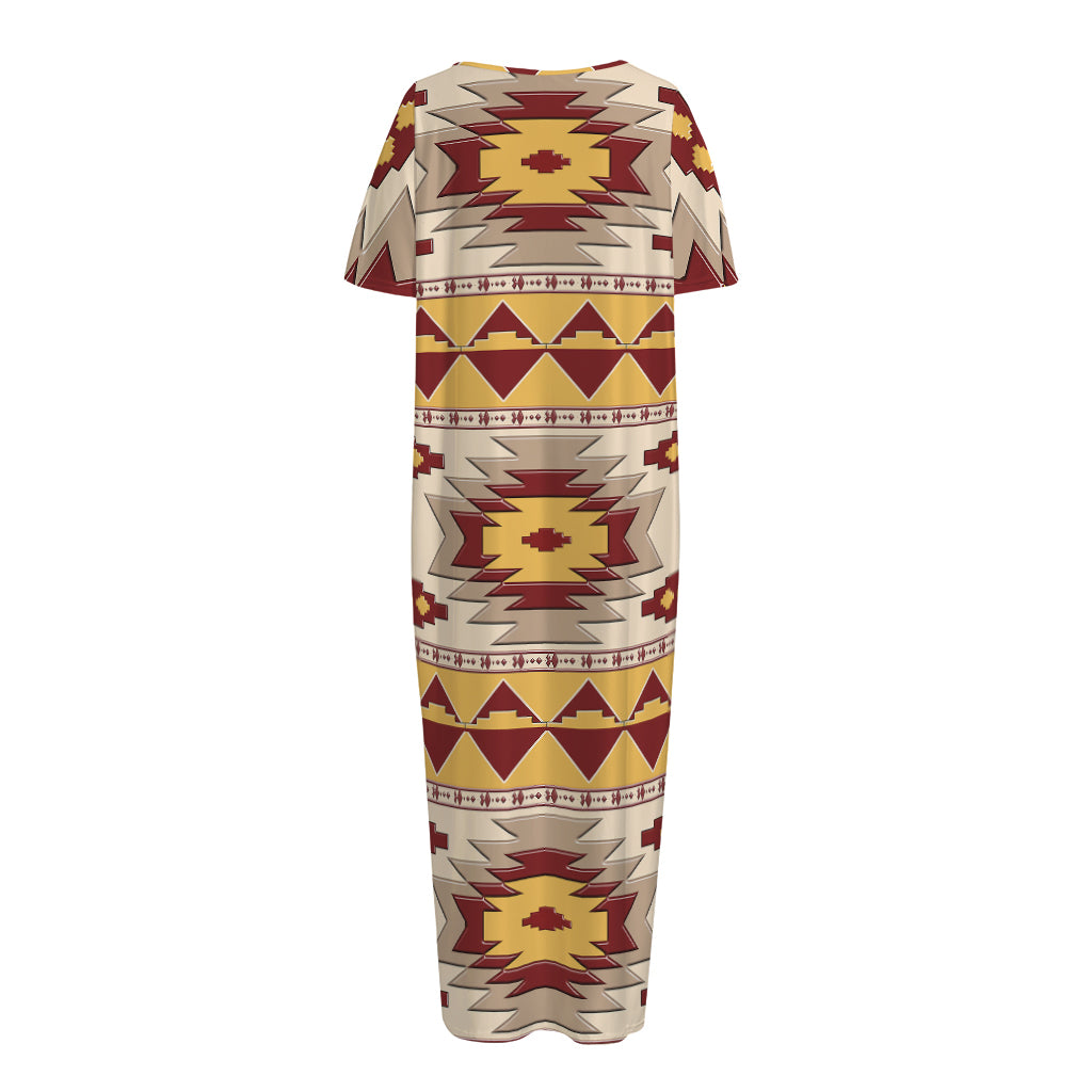 Tribal Southwestern Navajo Pattern Print Short Sleeve Long Nightdress