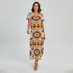 Tribal Southwestern Navajo Pattern Print Short Sleeve Maxi Dress