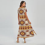 Tribal Southwestern Navajo Pattern Print Short Sleeve Maxi Dress