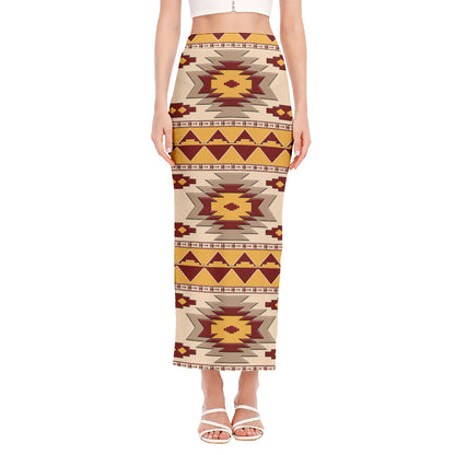 Tribal Southwestern Navajo Pattern Print Side Slit Maxi Skirt