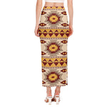 Tribal Southwestern Navajo Pattern Print Side Slit Maxi Skirt