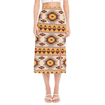 Tribal Southwestern Navajo Pattern Print Side Slit Midi Skirt
