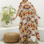 Tribal Southwestern Navajo Pattern Print Silk V-Neck Kaftan Dress