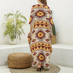 Tribal Southwestern Navajo Pattern Print Silk V-Neck Kaftan Dress