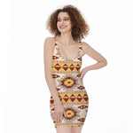 Tribal Southwestern Navajo Pattern Print Sleeveless Bodycon Dress