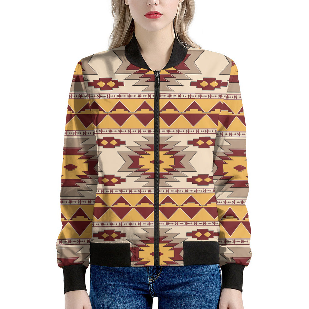 Tribal Southwestern Navajo Pattern Print Women's Bomber Jacket