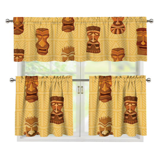 Tribal Tiki Mask Pattern Print 3 Piece Kitchen Curtains