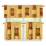Tribal Tiki Mask Pattern Print 3 Piece Kitchen Curtains
