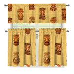 Tribal Tiki Mask Pattern Print 3 Piece Kitchen Curtains