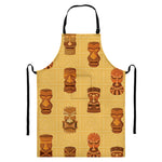 Tribal Tiki Mask Pattern Print Bib Apron With Pocket