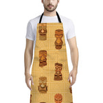 Tribal Tiki Mask Pattern Print Bib Apron With Pocket