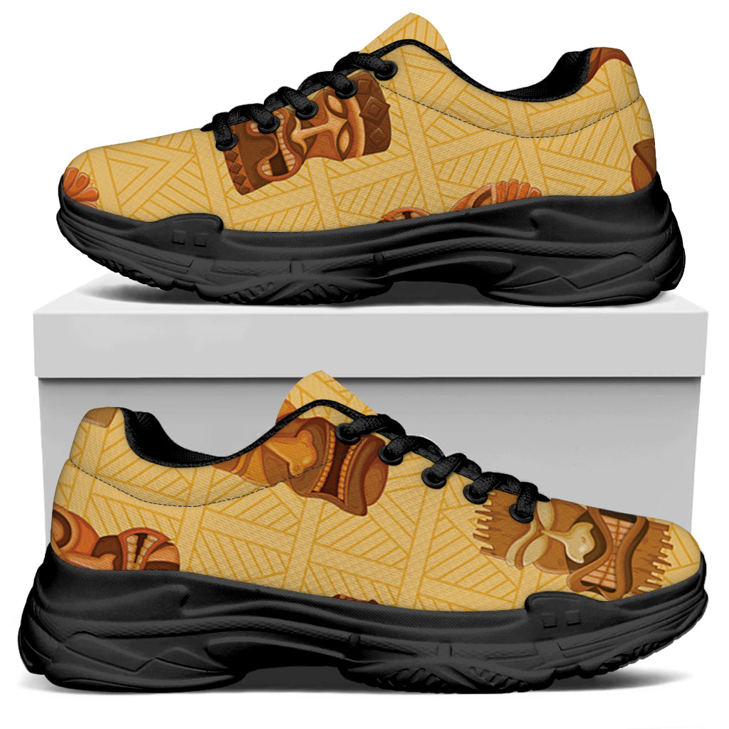 Tribal Tiki Mask Pattern Print Black Chunky Shoes