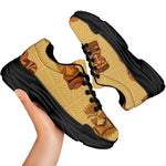 Tribal Tiki Mask Pattern Print Black Chunky Shoes