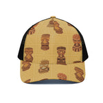 Tribal Tiki Mask Pattern Print Black Mesh Trucker Cap